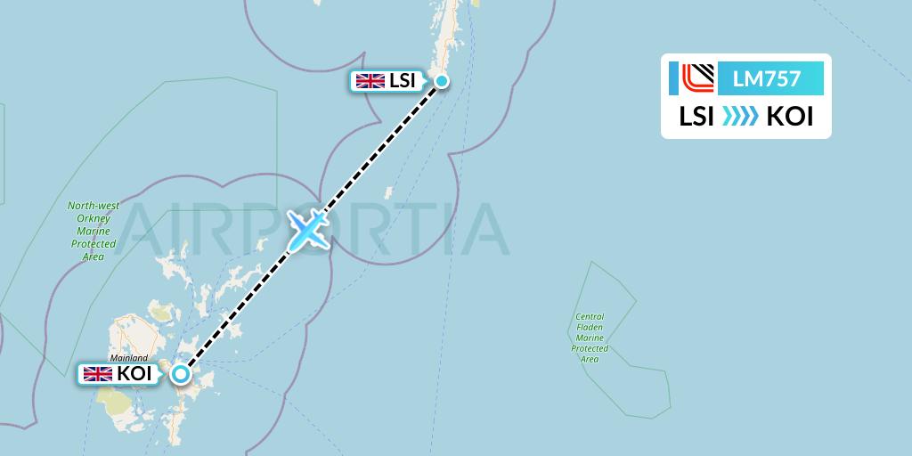 LM757 Loganair Flight Map: Sumburgh to Kirkwall