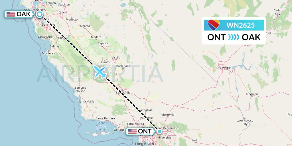 WN2625 Southwest Airlines Flight Map: Ontario to Oakland
