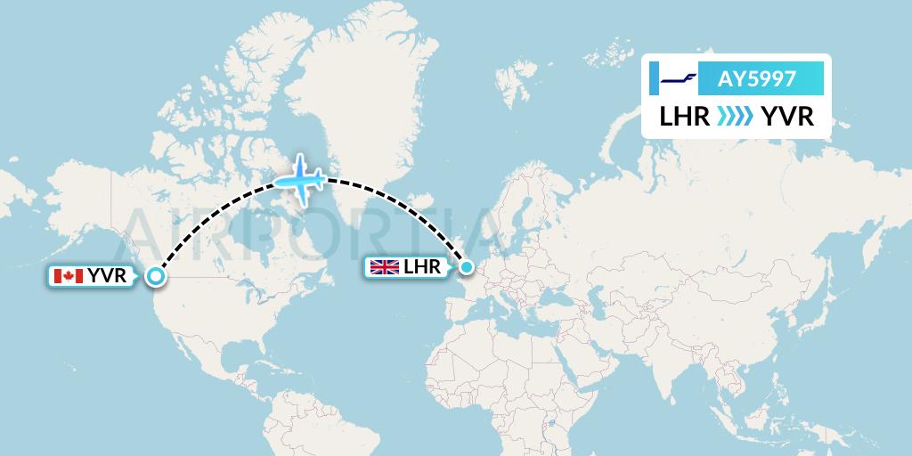 AY5997 Finnair Flight Map: London to Vancouver