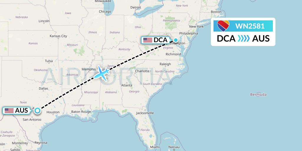 WN2581 Southwest Airlines Flight Map: Washington to Austin