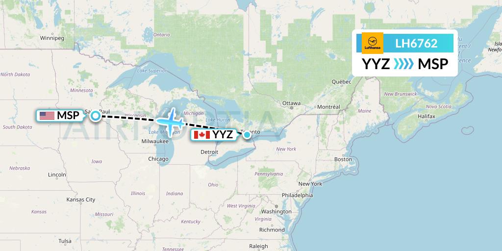 LH6762 Lufthansa Flight Map: Toronto to Minneapolis