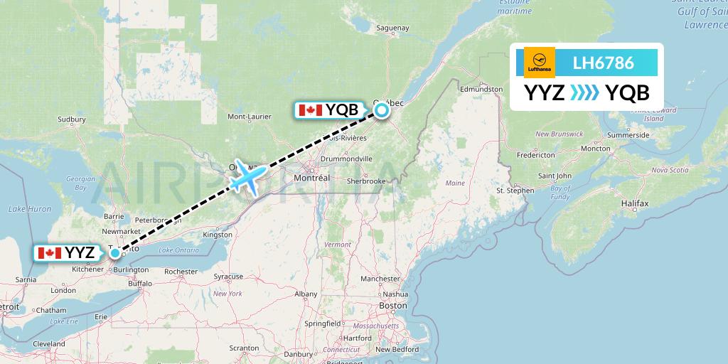 LH6786 Lufthansa Flight Map: Toronto to Quebec