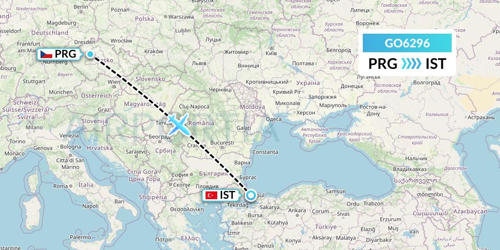 GO6296 ULS Airlines Cargo Flight Map: Prague to Istanbul