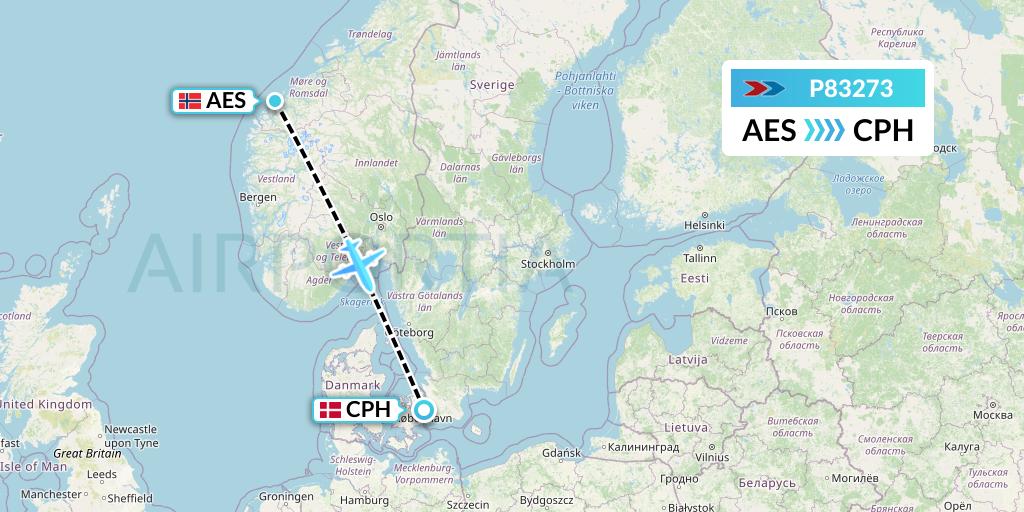 P83273 Sprint Air Flight Map: Alesund to Copenhagen