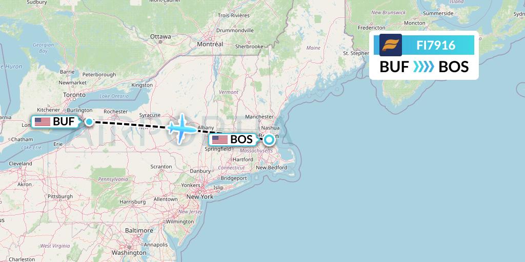 FI7916 Icelandair Flight Map: Buffalo to Boston