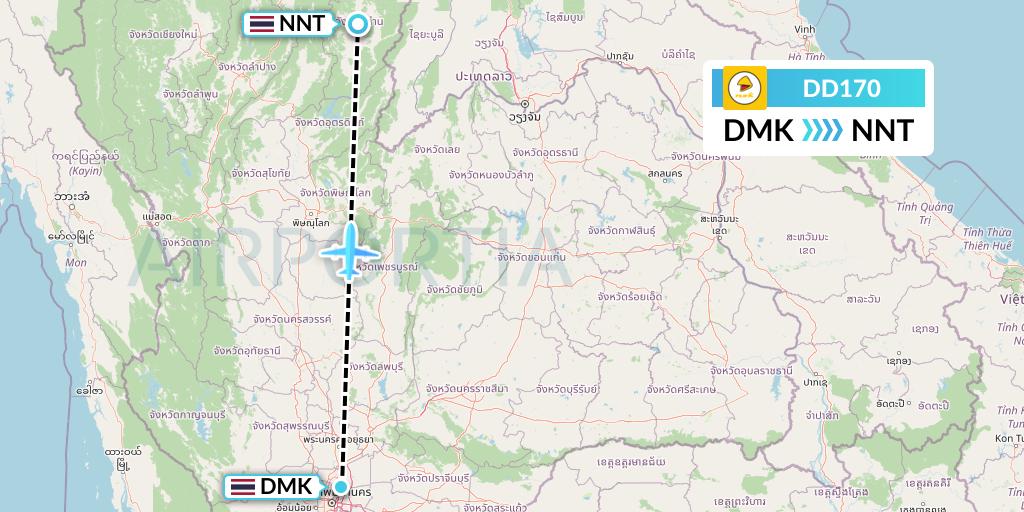 DD170 Nok Air Flight Map: Bangkok to Nan