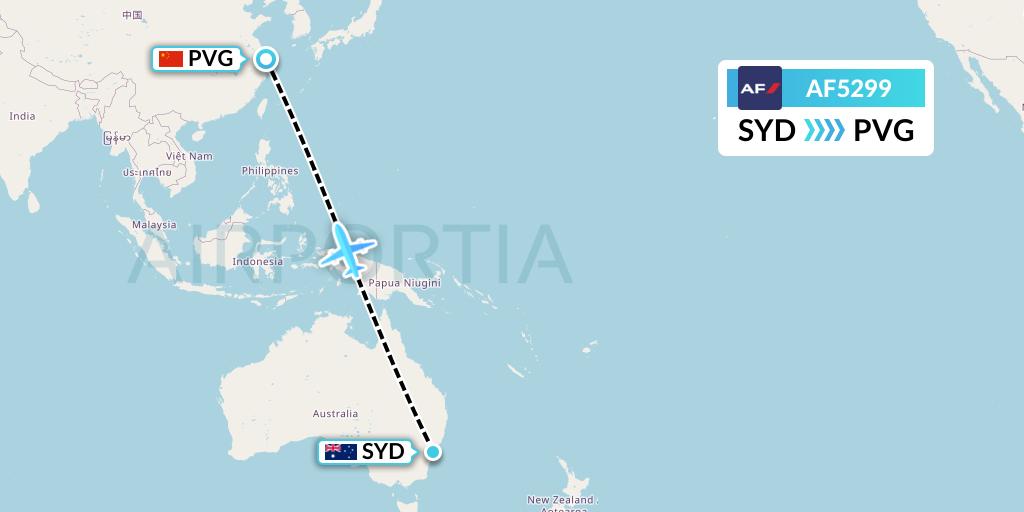 AF5299 Air France Flight Map: Sydney to Shanghai