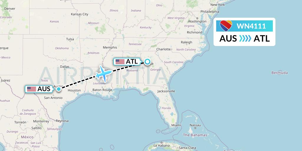 WN4111 Southwest Airlines Flight Map: Austin to Atlanta