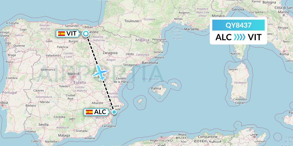 QY8437 European Air Transport Flight Map: Alicante to Vitoria