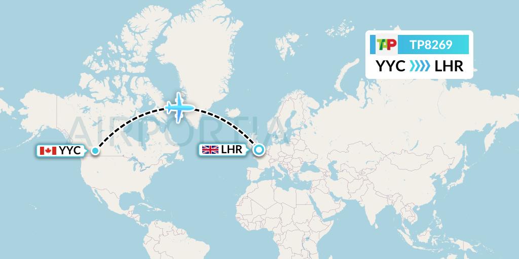 TP8269 TAP Portugal Flight Map: Calgary to London