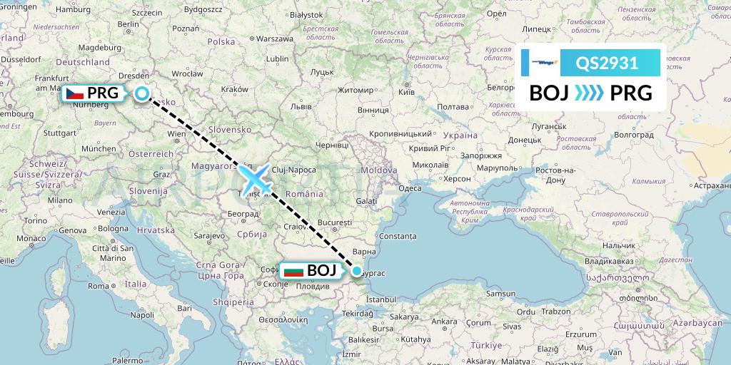 QS2931 Smartwings Flight Map: Burgas to Prague