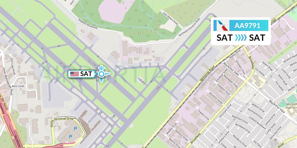 AA9791 American Airlines Flight Map: San Antonio to San Antonio