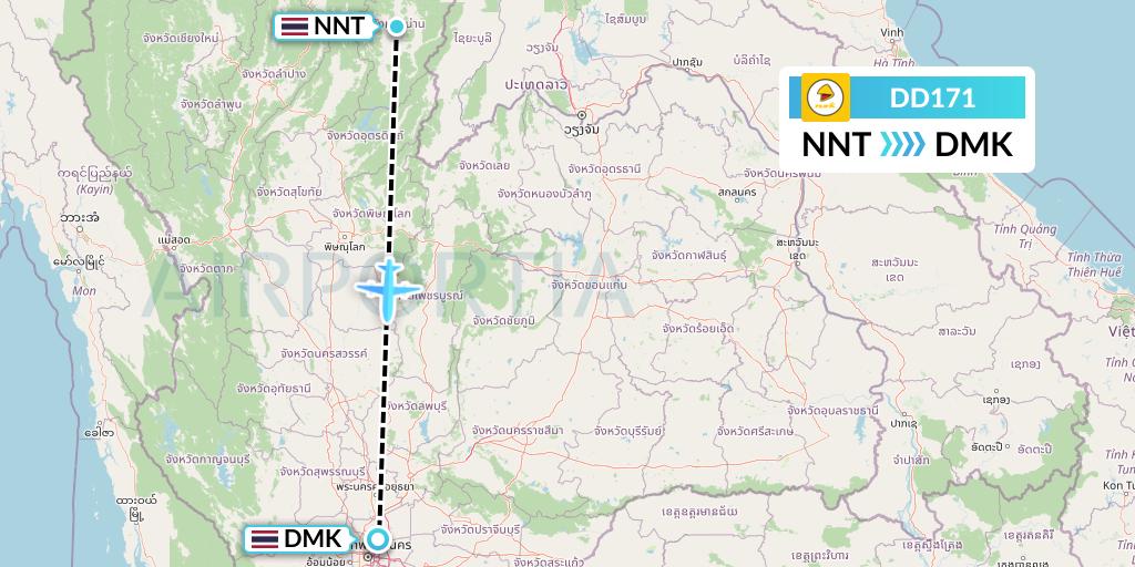 DD171 Nok Air Flight Map: Nan to Bangkok