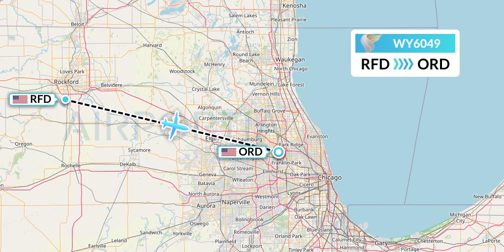 WY6049 Oman Air Flight Map: Chicago to Chicago