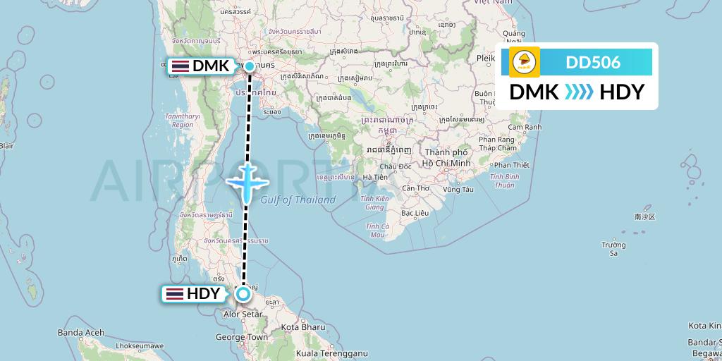 DD506 Nok Air Flight Map: Bangkok to Hat Yai