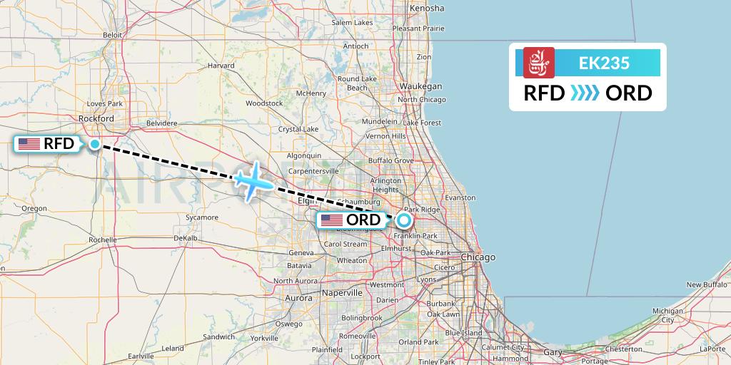 EK235 Emirates Flight Map: Chicago to Chicago