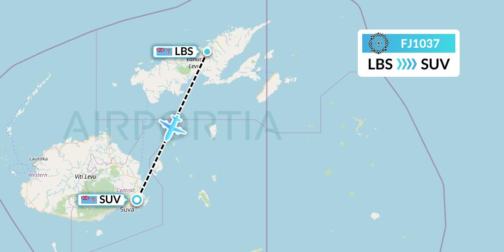 FJ1037 Fiji Airways Flight Map: Labasa to Suva