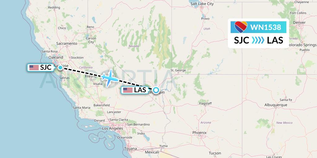 WN1538 Southwest Airlines Flight Map: San Jose to Las Vegas