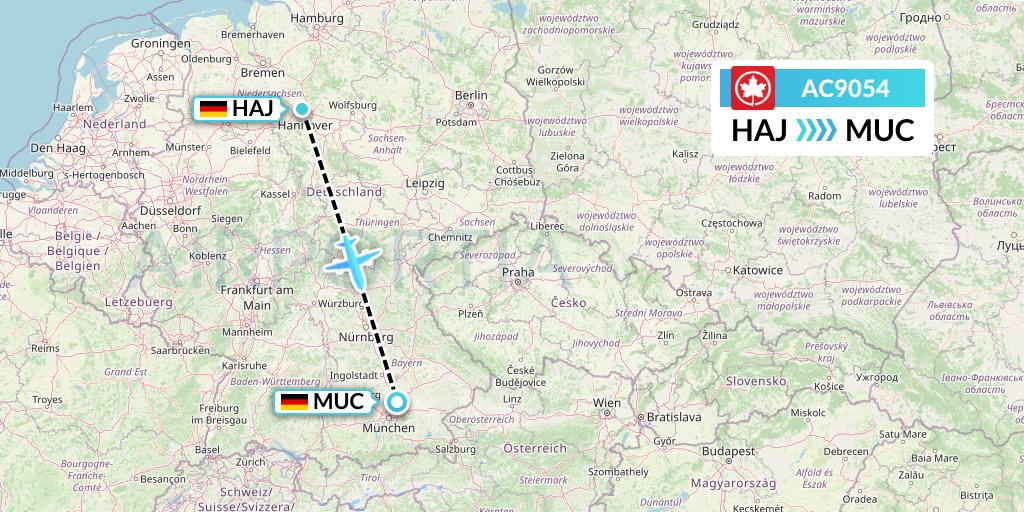 AC9054 Air Canada Flight Map: Hannover to Munich