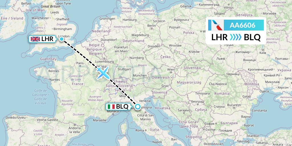 AA6606 American Airlines Flight Map: London to Bologna