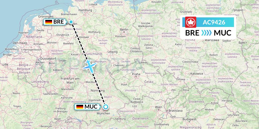 AC9426 Air Canada Flight Map: Bremen to Munich