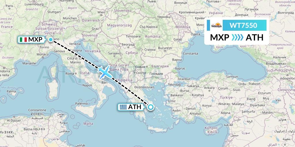 WT7550 Swiftair Flight Map: Milan to Athens