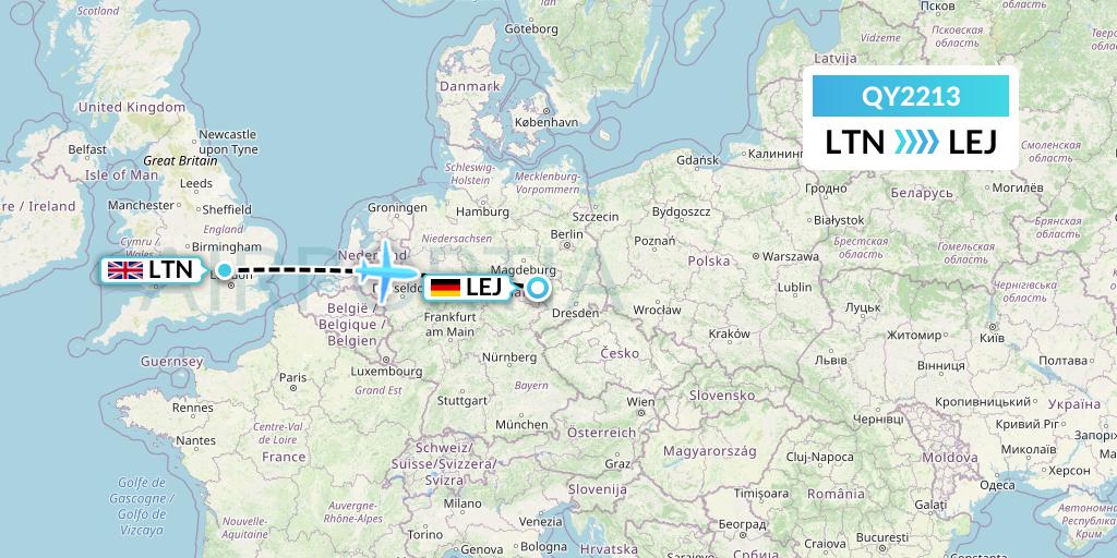 QY2213 European Air Transport Flight Map: London to Leipzig