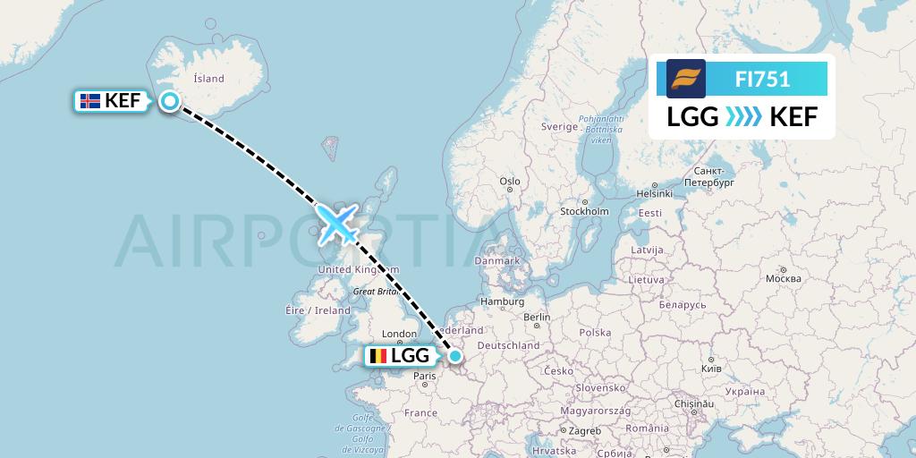 FI751 Icelandair Flight Map: Liege to Reykjavik