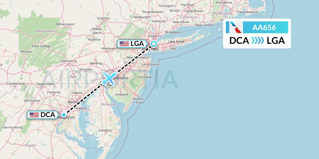AA656 American Airlines Flight Map: Washington to New York