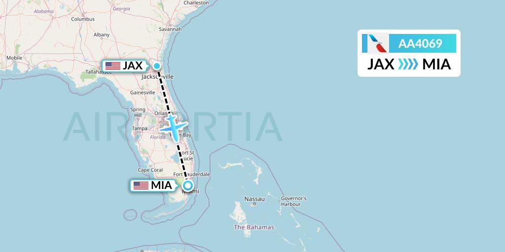 AA4069 American Airlines Flight Map: Jacksonville to Miami