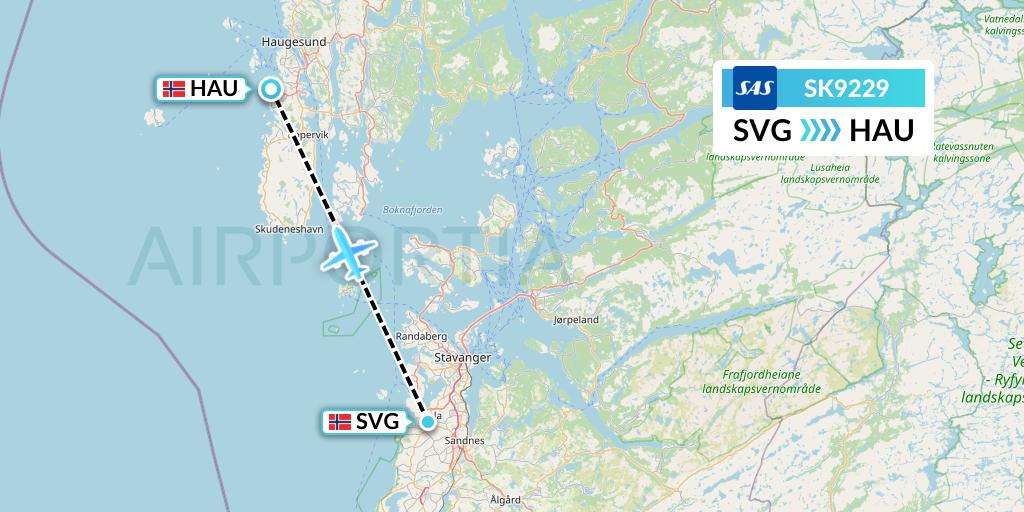 SK9229 SAS Flight Map: Stavanger to Haugesund