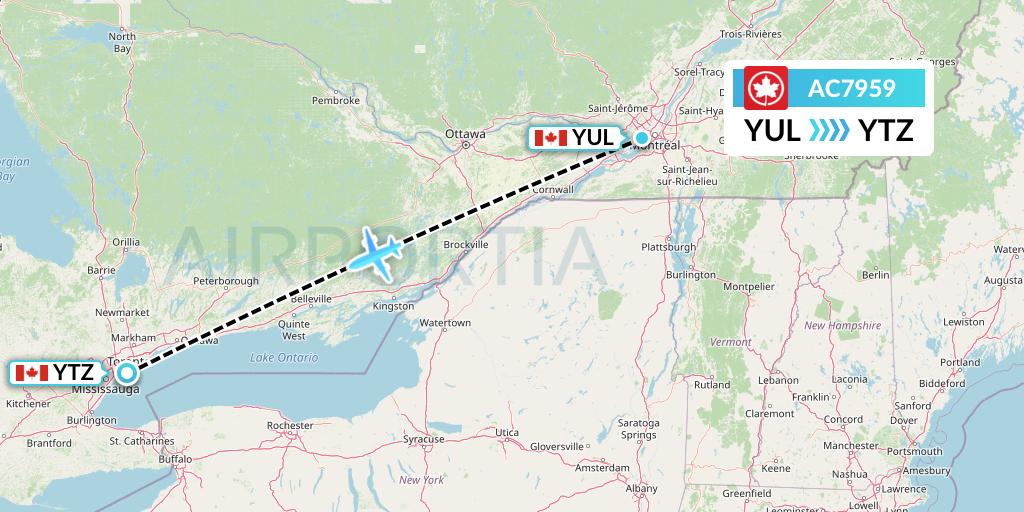 AC7959 Air Canada Flight Map: Montreal to Toronto