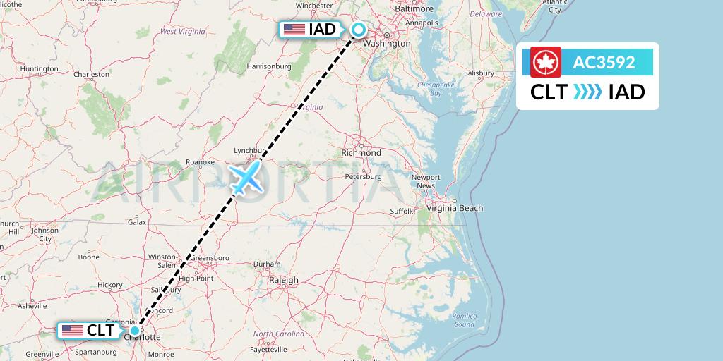 AC3592 Air Canada Flight Map: Charlotte to Washington