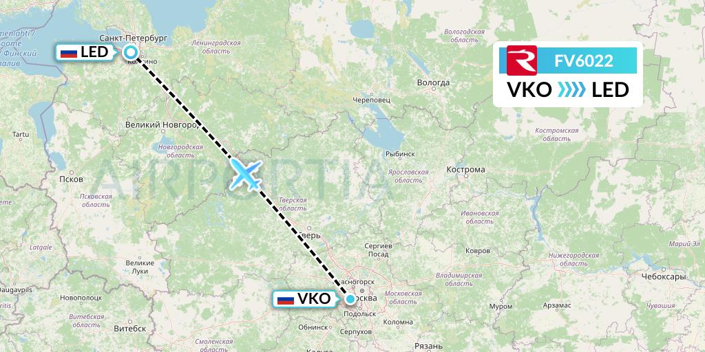 FV6022 Rossiya Flight Map: Moscow to St. Petersburg