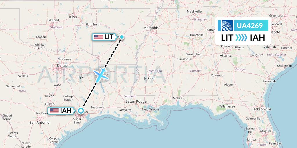 UA4269 United Airlines Flight Map: Little Rock to Houston