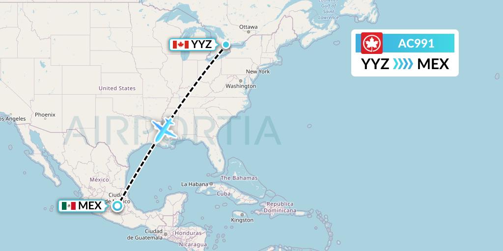 AC991 Air Canada Flight Map: Toronto to Mexico City
