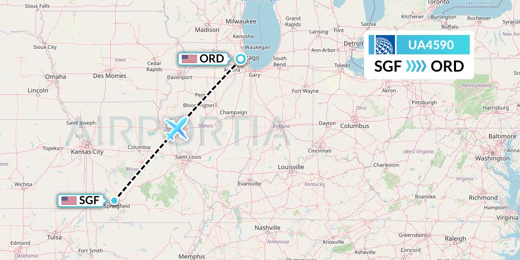 UA4590 United Airlines Flight Map: Springfield to Chicago