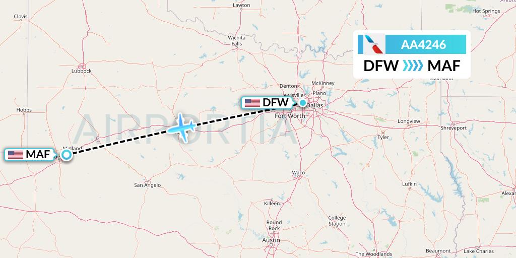 AA4246 American Airlines Flight Map: Dallas to Midland