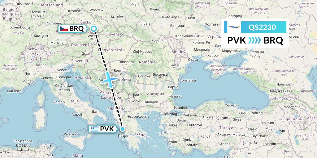QS2230 Smartwings Flight Map: Preveza to Brno