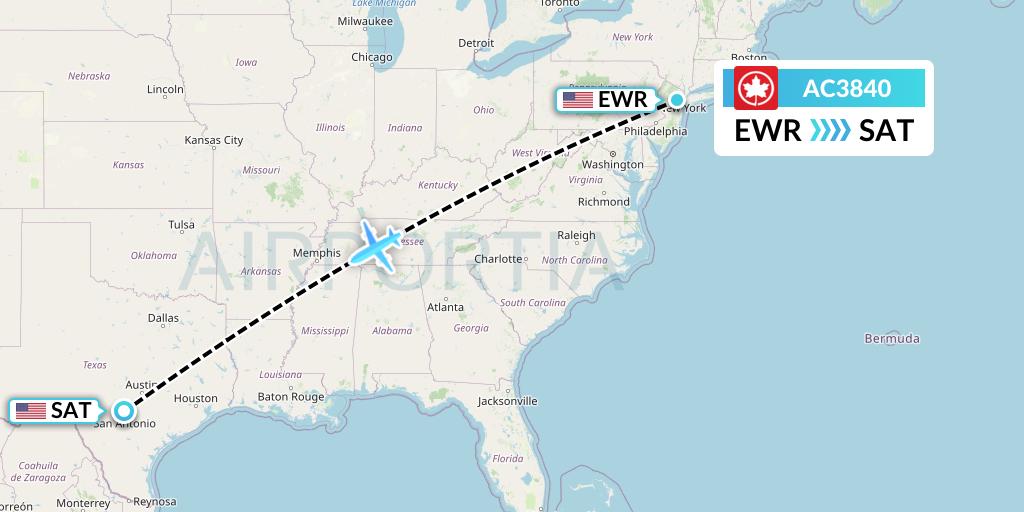 AC3840 Air Canada Flight Map: New York to San Antonio
