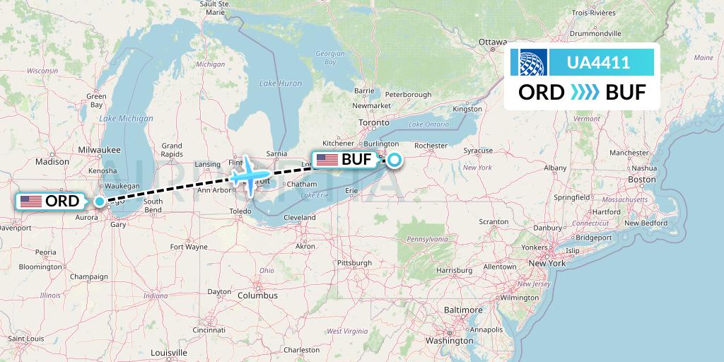 UA4411 United Airlines Flight Map: Chicago to Buffalo