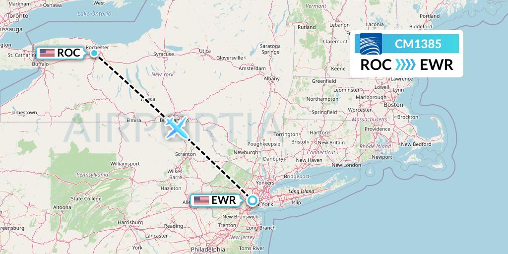 CM1385 Copa Airlines Flight Map: Rochester to New York