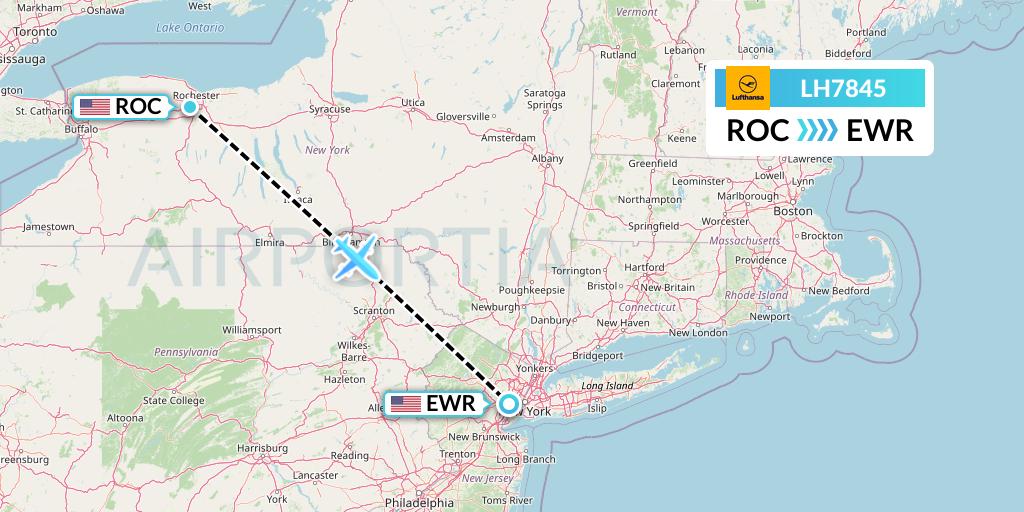 LH7845 Lufthansa Flight Map: Rochester to New York
