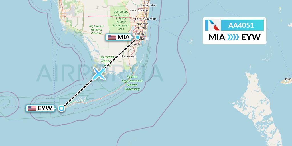 AA4051 American Airlines Flight Map: Miami to Key West