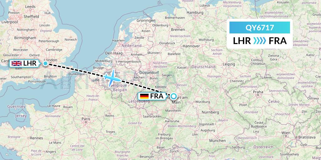 QY6717 European Air Transport Flight Map: London to Frankfurt