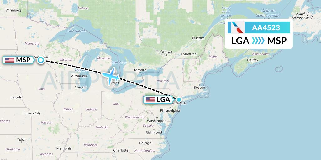 AA4523 American Airlines Flight Map: New York to Minneapolis
