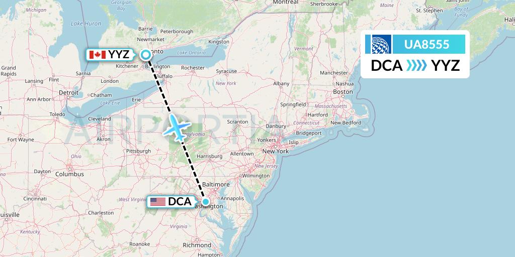 UA8555 United Airlines Flight Map: Washington to Toronto