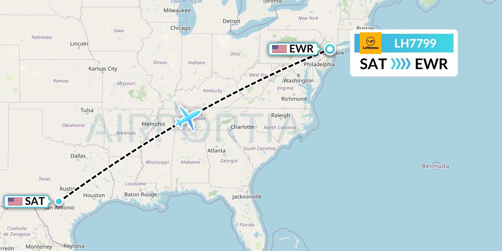 LH7799 Lufthansa Flight Map: San Antonio to New York