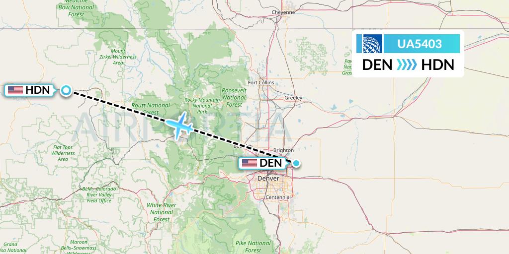 UA5403 United Airlines Flight Map: Denver to Hayden