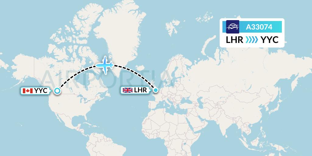 A33074 Aegean Airlines Flight Map: London to Calgary
